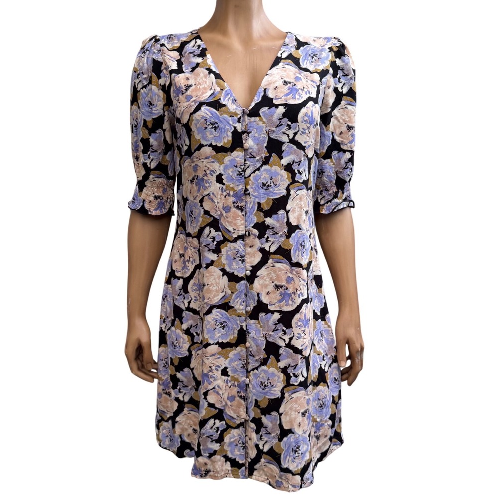 Vero Moda Floral Mini Dress Puff Sleeve Button Front Whimsigoth Grunge Fairy‎  M
